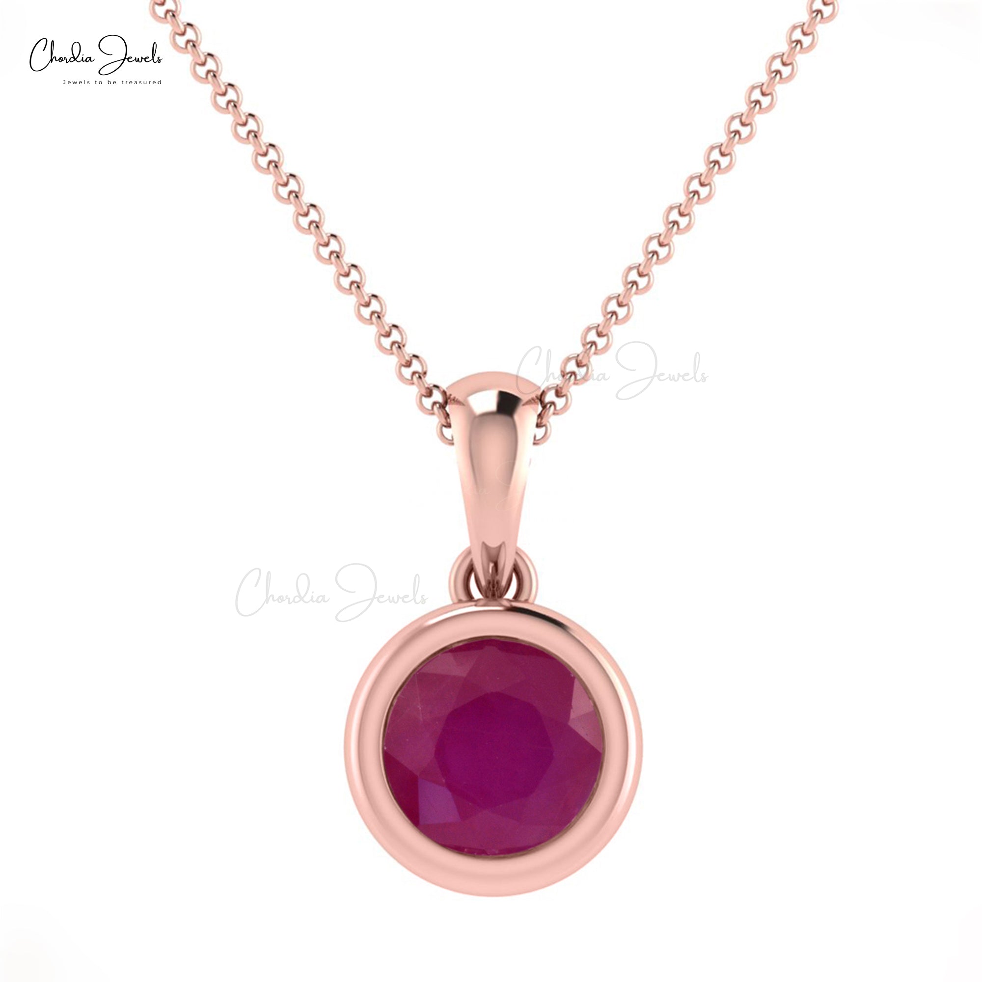 Brilliant Cut Bezel Set Charm In Real 14k Gold Burma Ruby Solitaire Pendant For Her