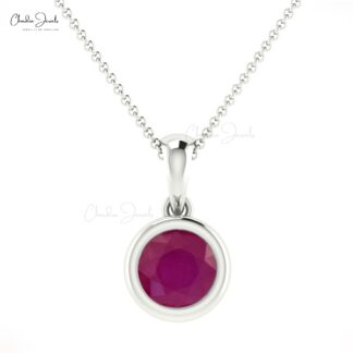Brilliant Cut Bezel Set Charm In Real 14k Gold Burma Ruby Solitaire Pendant For Her