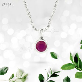 Brilliant Cut Bezel Set Charm In Real 14k Gold Burma Ruby Solitaire Pendant For Her
