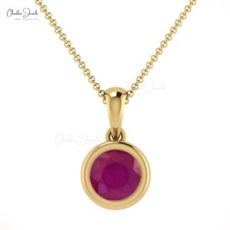 Brilliant Cut Bezel Set Charm In Real 14k Gold Burma Ruby Solitaire Pendant For Her