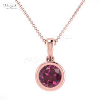 Natural Rhodolite Garnet 5mm Round Cut Pendant 14k Real Gold Handmade Fine Jewelry