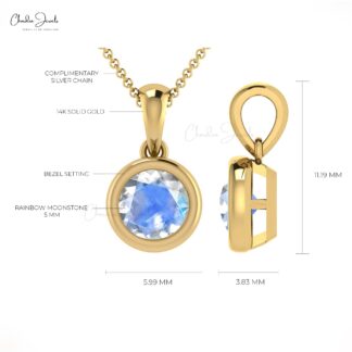 Delicate Dangle Wedding Pendant in Pure 14k Gold Moonstone Gemstone Necklace For Her