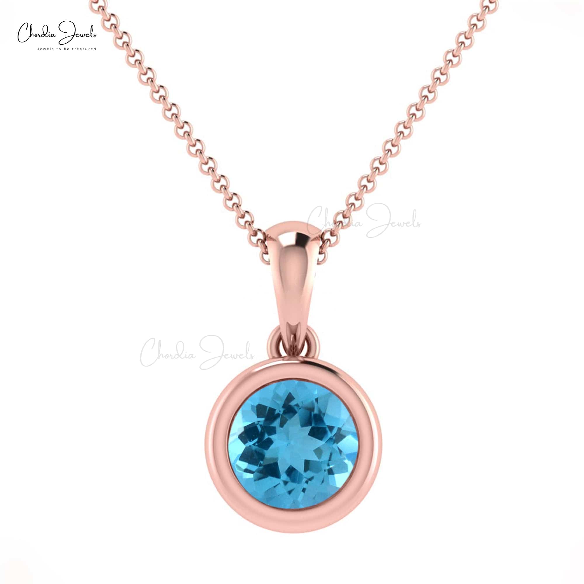 Real 14k Gold Dangle Pendant With 0.6 Ct Swiss Blue Topaz Bezel Set Solitaire Necklace