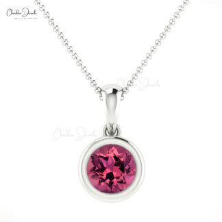 Brilliant Round Cut 5mm Pink Tourmaline Solitaire Pendant 14k Solid Gold Pendant For Birthday Gift