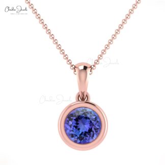 Gemstone Dangle Pendant With 5mm Tanzanite 14k Solid Gold Handmade Necklace