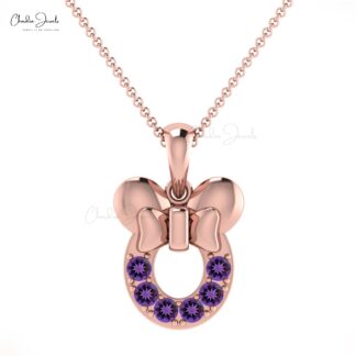 Purple Amethyst Kids Pendant 14k Solid Gold 0.3Ct Round Cut Gemstone Hallmark Fine Jewelry