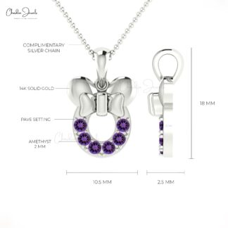 Purple Amethyst Kids Pendant 14k Solid Gold 0.3Ct Round Cut Gemstone Hallmark Fine Jewelry