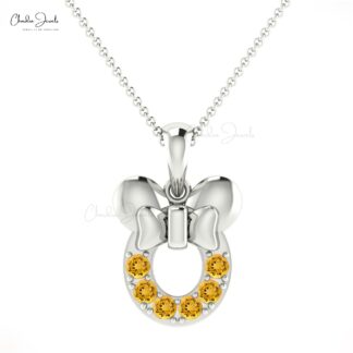Natural Citrine 0.32Ct Round Cut Mickey Mouse Pendant 14k Solid Gold Gemstone Jewelry Gift