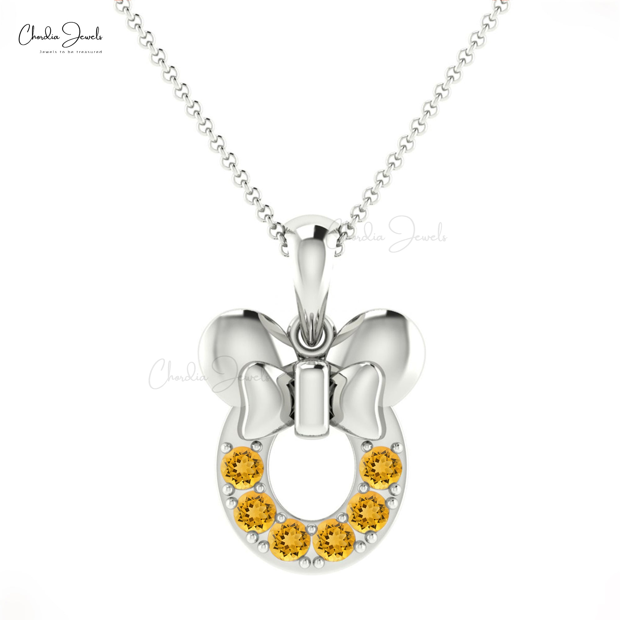 Natural Citrine 0.32Ct Round Cut Mickey Mouse Pendant 14k Solid Gold Gemstone Jewelry Gift