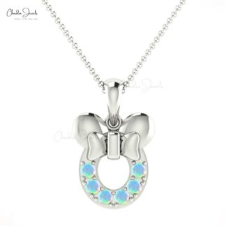 Natural Ethiopian Opal 0.18Ct Round Cut Mickey Mouse Pendant 14k Real Gold Gemstone Jewelry