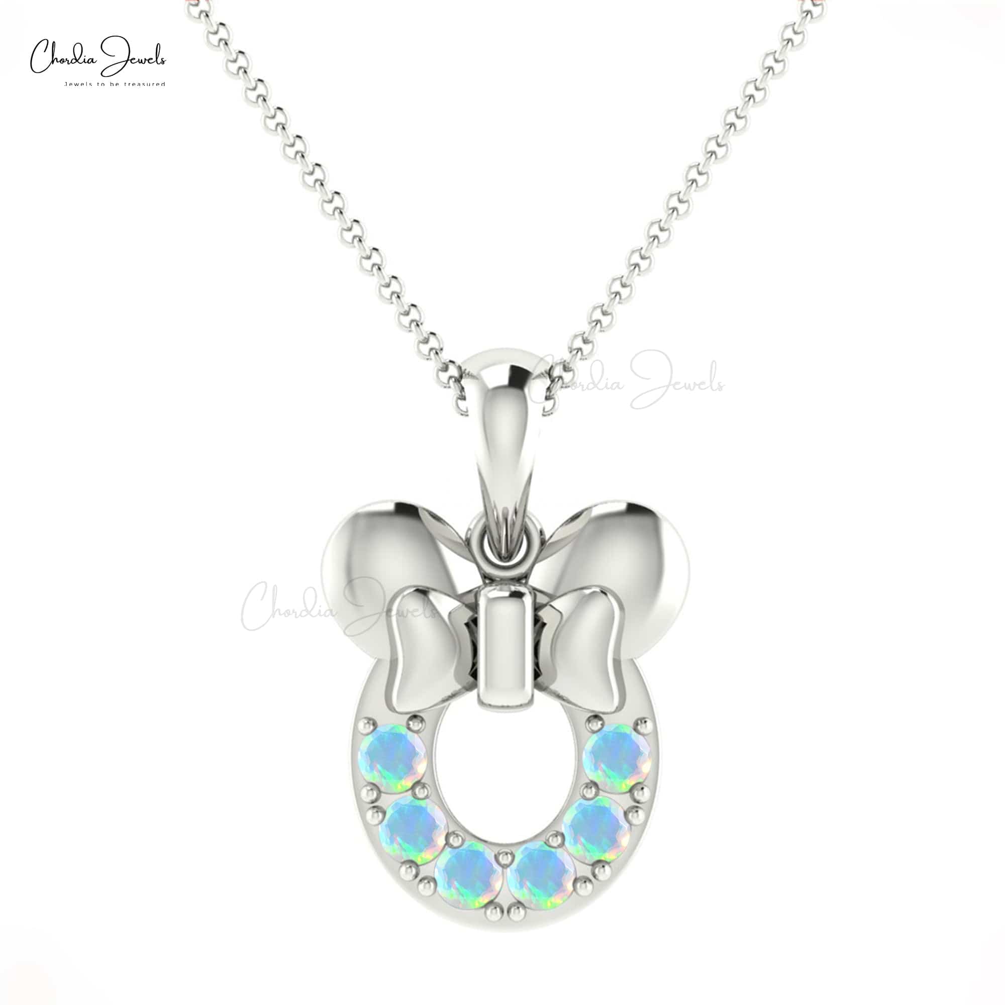 Natural Ethiopian Opal 0.18Ct Round Cut Mickey Mouse Pendant 14k Real Gold Gemstone Jewelry