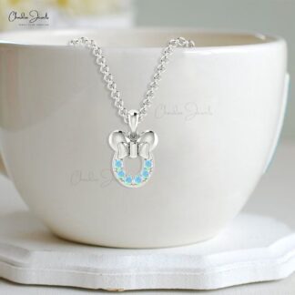 Natural Ethiopian Opal 0.18Ct Round Cut Mickey Mouse Pendant 14k Real Gold Gemstone Jewelry