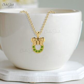 Exquisite Cartoon Dainty Disney Pendant Necklace Pendant Authentic Green Peridot Mickey Mouse Pendant in 14k Solid Gold Birthday Gift For Daughter