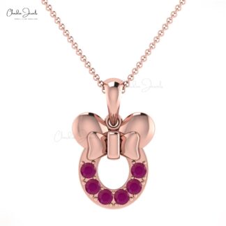 Stunning Ruby Mickey Mouse Pendant 14k Solid Gold 0.18ct Round Cut Kids Jewelry For Gift