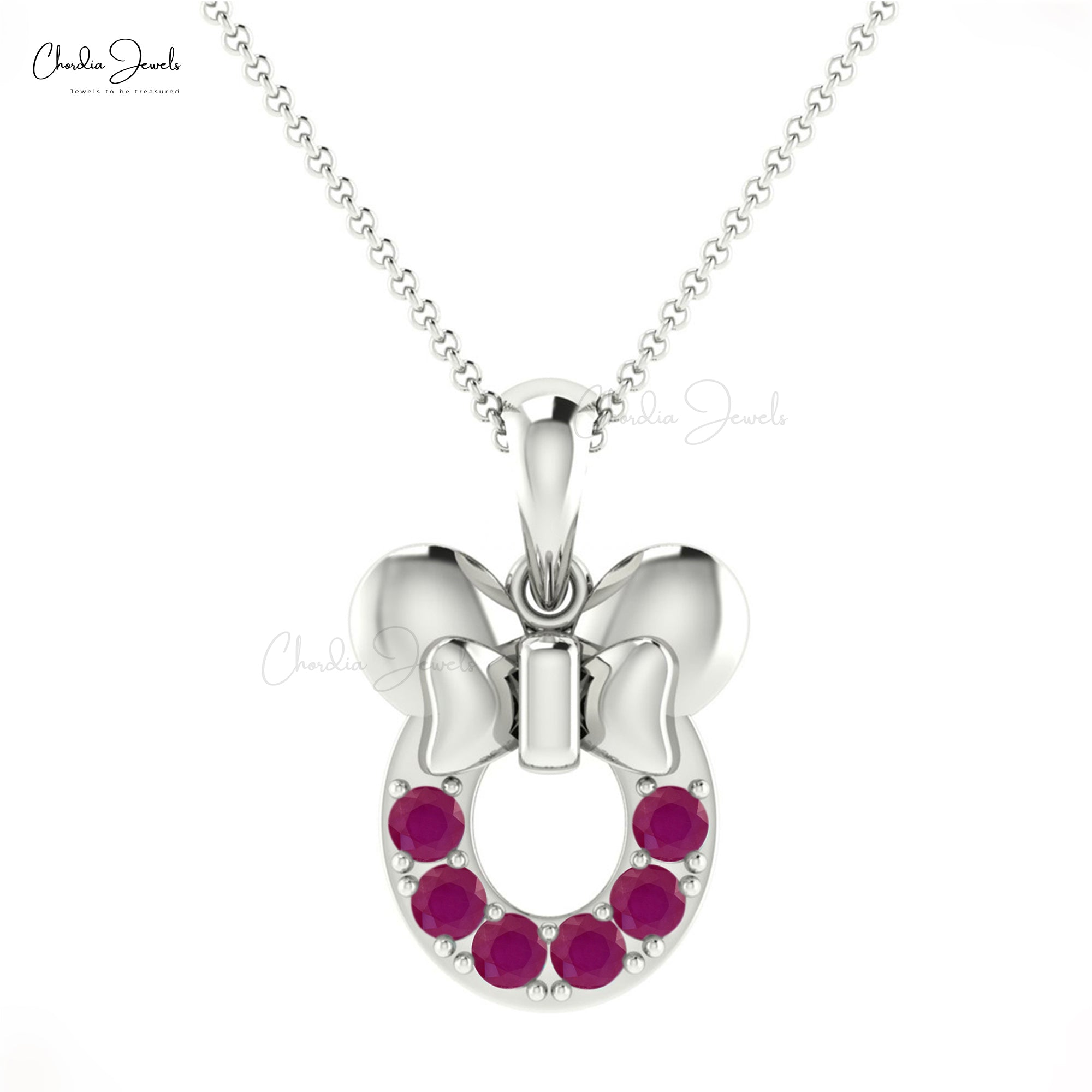 Stunning Ruby Mickey Mouse Pendant 14k Solid Gold 0.18ct Round Cut Kids Jewelry For Gift