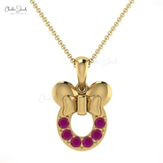 Stunning Ruby Mickey Mouse Pendant 14k Solid Gold 0.18ct Round Cut Kids Jewelry For Gift