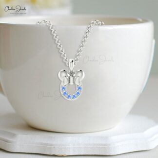 Genuine Round Rainbow Moonstone 0.2Ct Kids Pendant 14k Solid Gold Minimalist Jewelry For Her