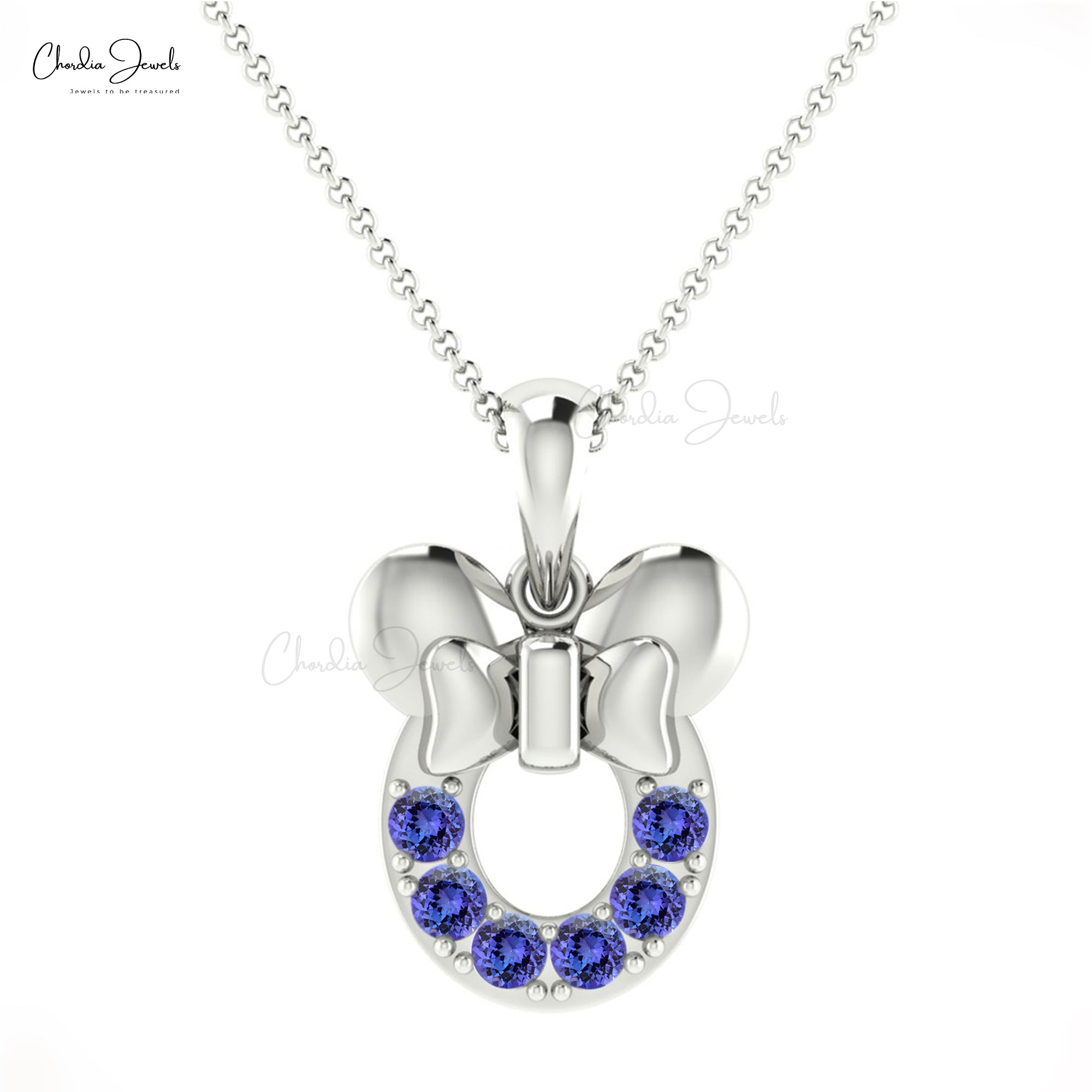 AAA Tanzanite Kids Pendant In 14k Real White Gold Mickey Head Round Cut Fine Jewelry