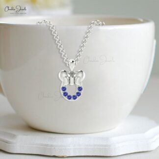 AAA Tanzanite Kids Pendant In 14k Real White Gold Mickey Head Round Cut Fine Jewelry