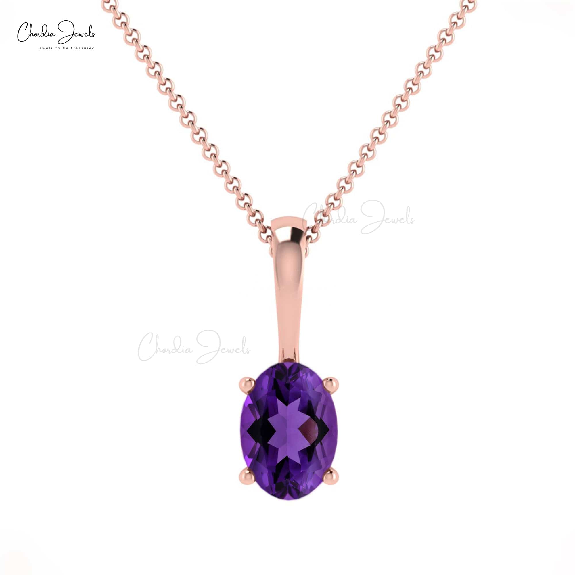 Genuine Amethyst Solitaire Charm in 14k Solid Gold Gemstone Fine Pendant For Her