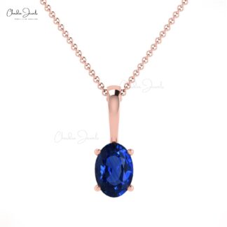Oval Cut Minimalist Charm With 6x4mm Blue Sapphire 14k Solid Gold Solitaire Pendant
