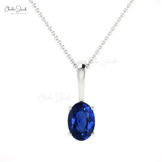 Oval Cut Minimalist Charm With 6x4mm Blue Sapphire 14k Solid Gold Solitaire Pendant