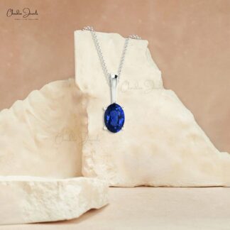 Oval Cut Minimalist Charm With 6x4mm Blue Sapphire 14k Solid Gold Solitaire Pendant