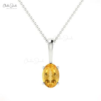 Natural Citrine 0.42Ct Oval Cut Solitaire Pendant 14k Solid Gold Gemstone Accented Jewelry