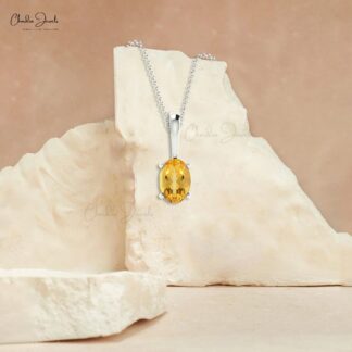 Natural Citrine 0.42Ct Oval Cut Solitaire Pendant 14k Solid Gold Gemstone Accented Jewelry