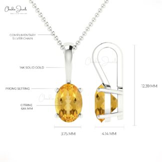 Natural Citrine 0.42Ct Oval Cut Solitaire Pendant 14k Solid Gold Gemstone Accented Jewelry