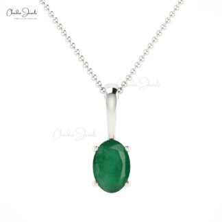 Solid 14k Gold Emerald Gemstone Pendant Natural May Birthstone Prong Set Pendant For Her