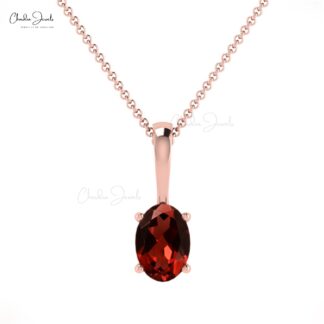 Oval Single Stone Pendant With 6x4mm Red Garnet 14k Real Gold Solitaire Necklace