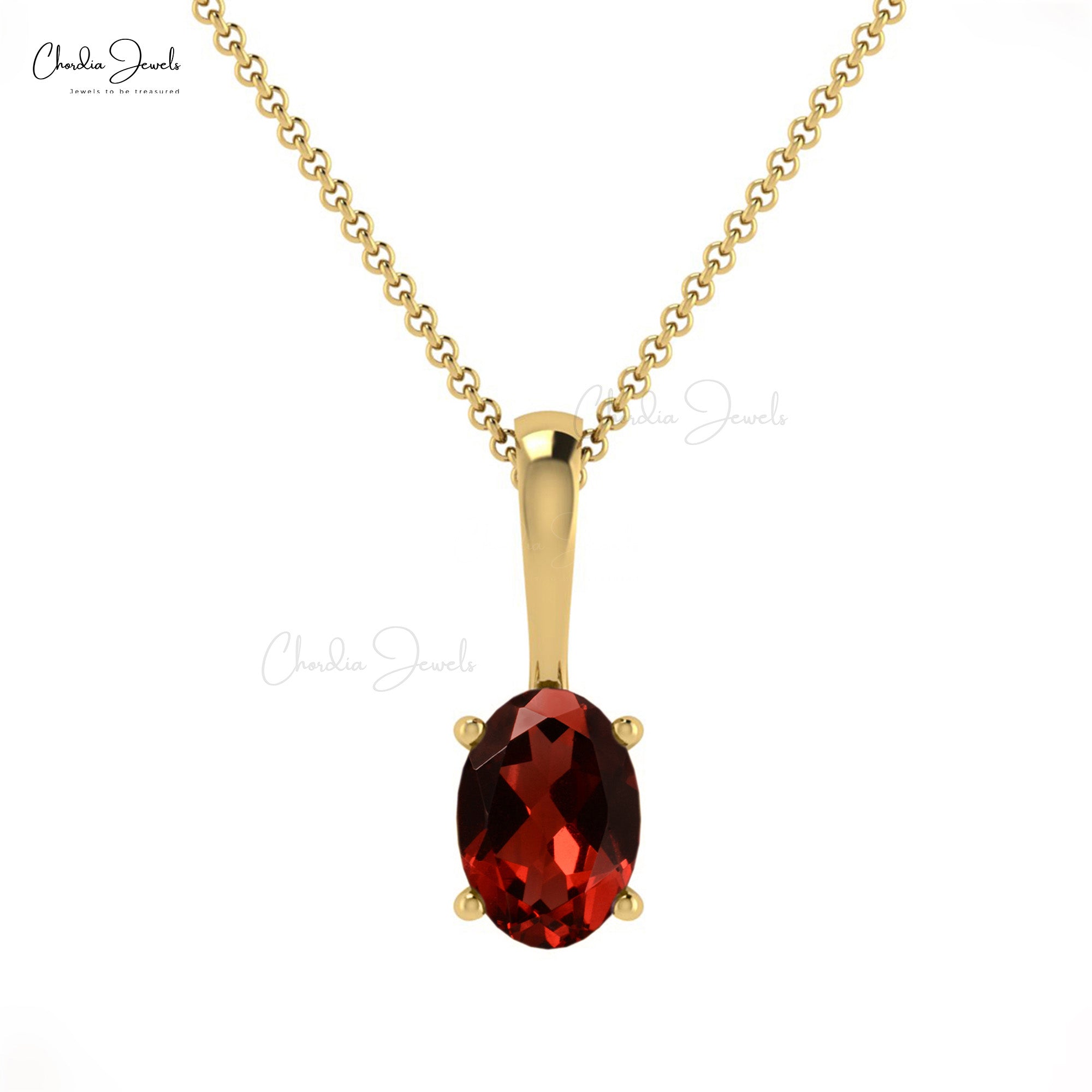 Oval Single Stone Pendant With 6x4mm Red Garnet 14k Real Gold Solitaire Necklace