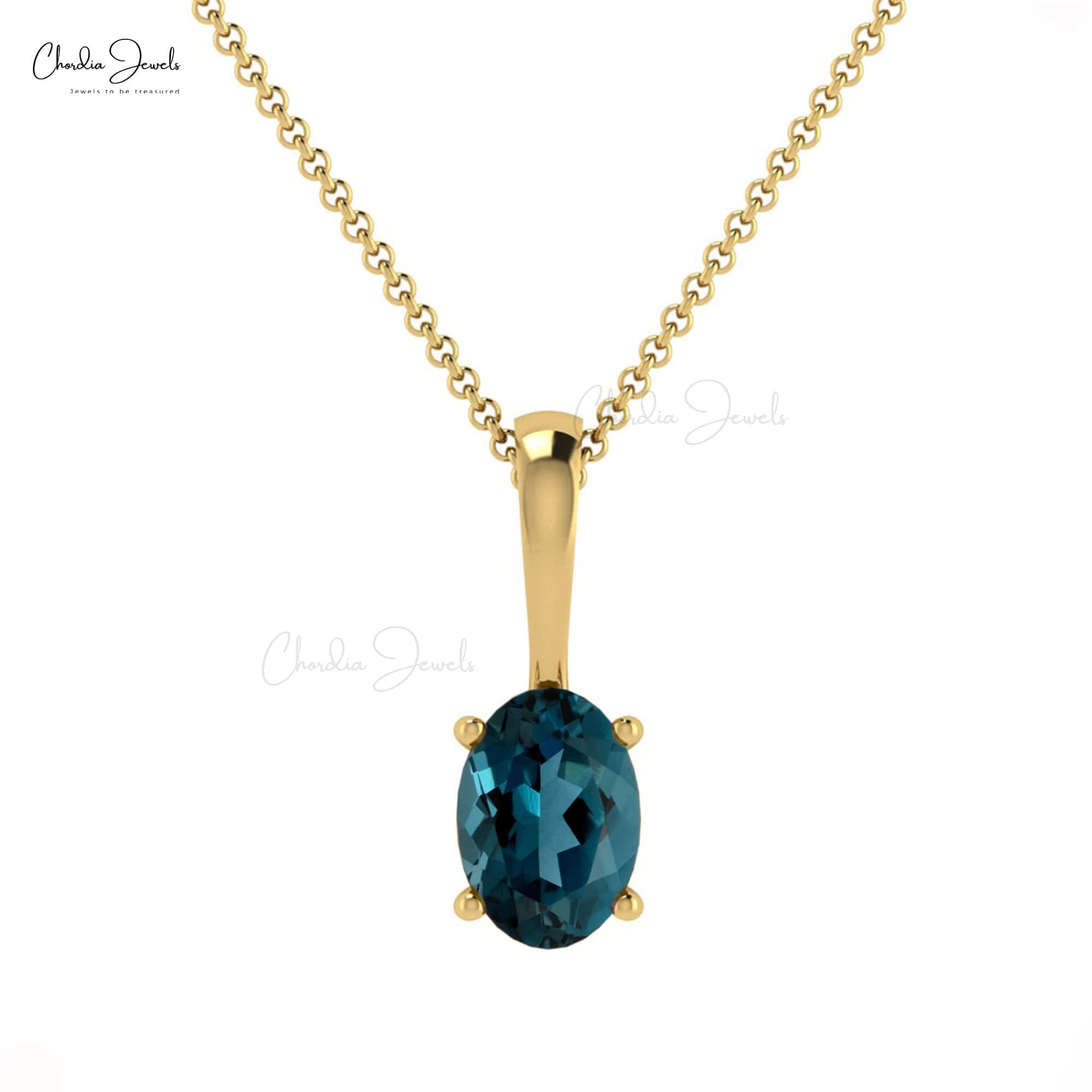 Oval London Blue Topaz Charm In Solid 14k Gold December Birthstone Solitaire Pendant