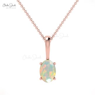 Single Gemstone Charm With 6x4mm Fire Opal Prong Set in 14k Gold Solitaire Pendant