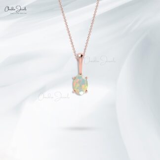 Single Gemstone Charm With 6x4mm Fire Opal Prong Set in 14k Gold Solitaire Pendant