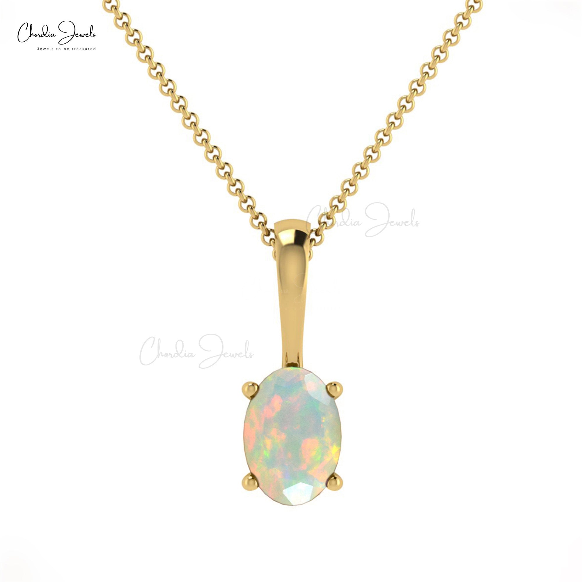 Single Gemstone Charm With 6x4mm Fire Opal Prong Set in 14k Gold Solitaire Pendant
