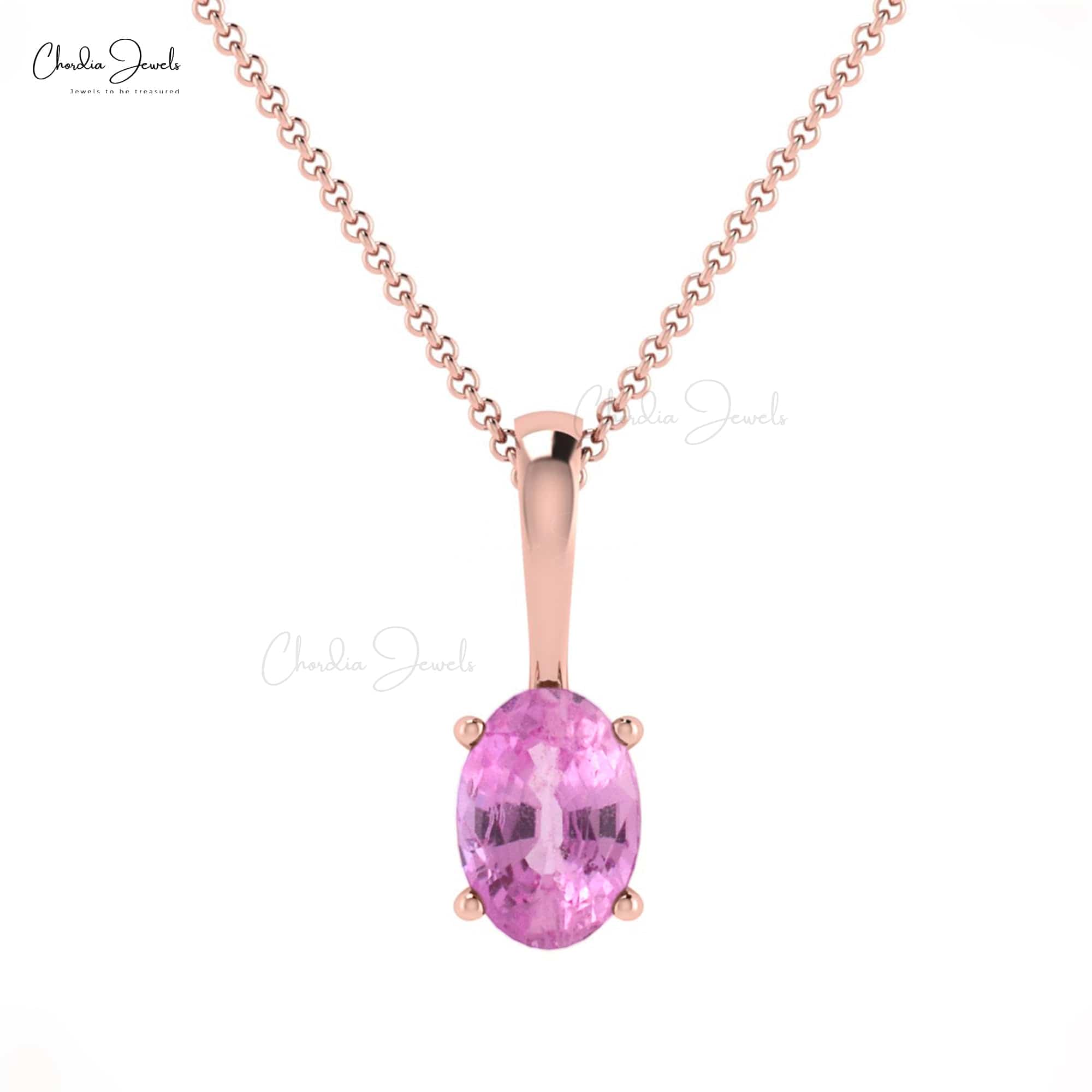 Solid 14k Gold Solitare Pendant in Natural Pink Sapphire September Birthstone Necklace