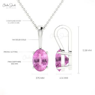 Solid 14k Gold Solitare Pendant in Natural Pink Sapphire September Birthstone Necklace