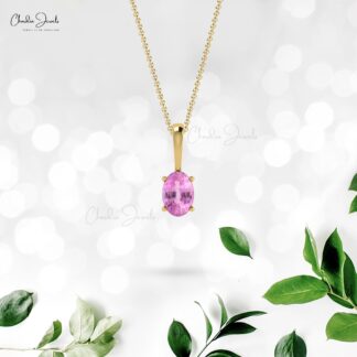 Solid 14k Gold Solitare Pendant in Natural Pink Sapphire September Birthstone Necklace