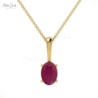 Oval Cut Prong Set Charm In Real 14k Gold Burma Ruby Solitaire Pendant For Mom