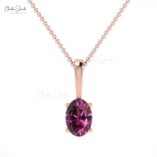Real 14k Gold Rhodolite Garnet Pendant With 6x4mm Gemstone Solitaire Jewelry For Her