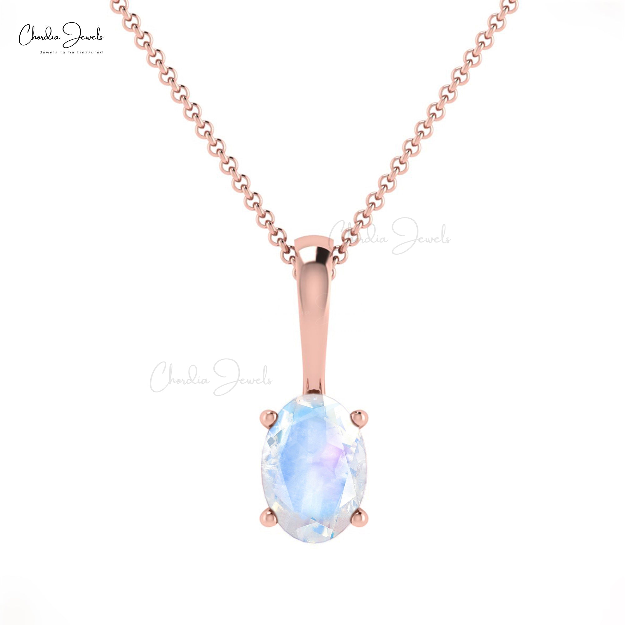 Genuine Rainbow Moonstone Prong Set In 14k Solid Gold Solitaire Pendant For Her