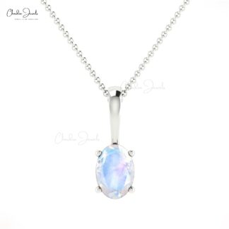 Genuine Rainbow Moonstone Prong Set In 14k Solid Gold Solitaire Pendant For Her