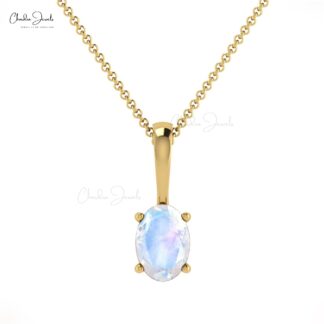 Genuine Rainbow Moonstone Prong Set In 14k Solid Gold Solitaire Pendant For Her