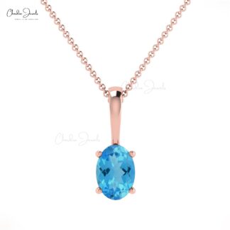 Solitaire Prong Set Charm in Solid 14k Gold Swiss Blue Topaz 0.58 Ct Gemstone Pendant