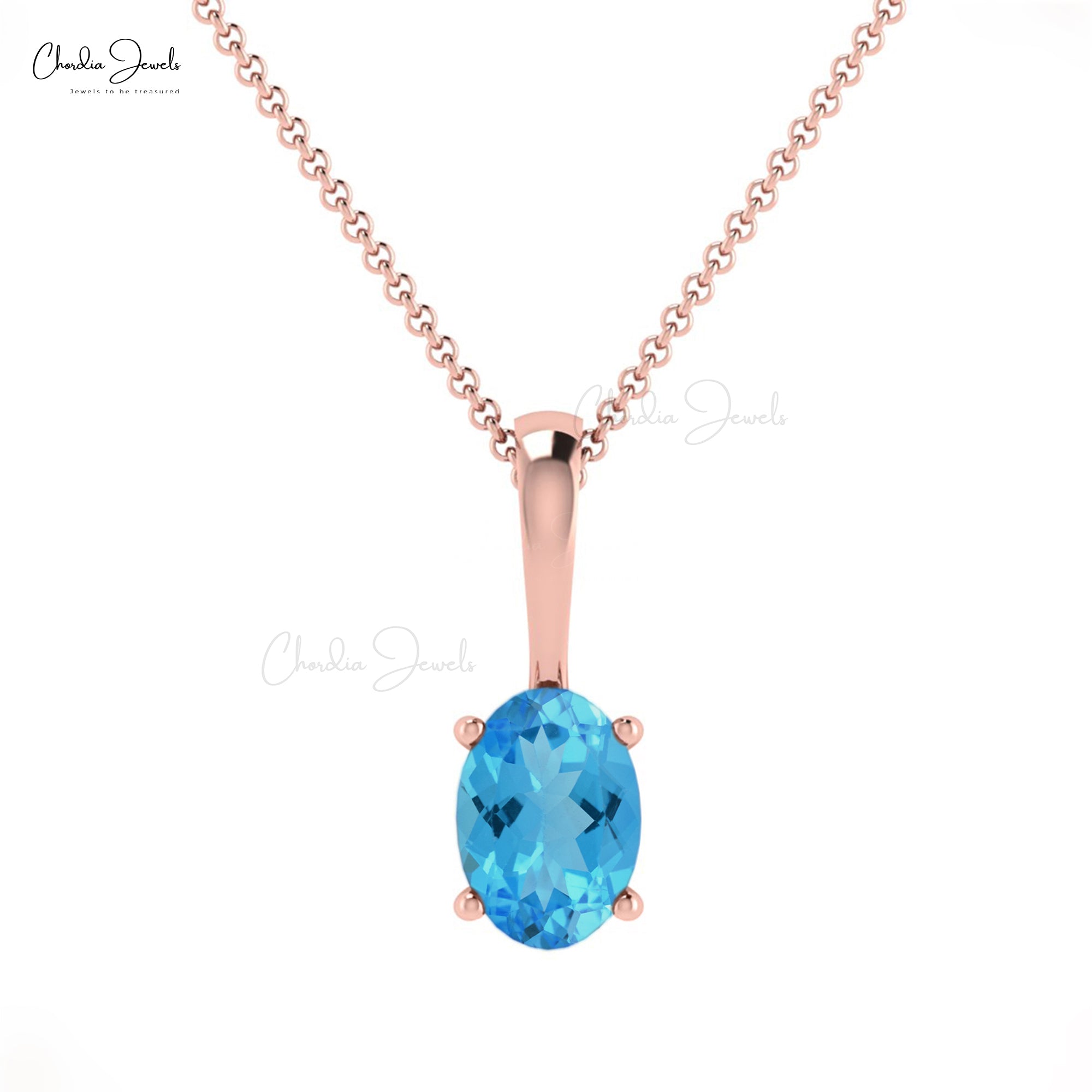 Solitaire Prong Set Charm in Solid 14k Gold Swiss Blue Topaz 0.58 Ct Gemstone Pendant