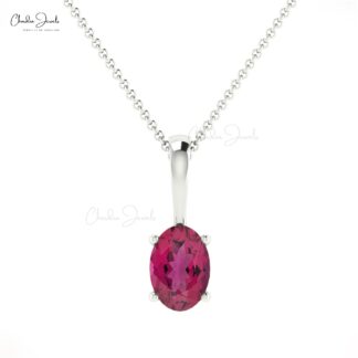 Natural Pink Tourmaline Solitaire Pendant in 0.4 Ct Gemstone 14k Real Gold Fine Jewelry