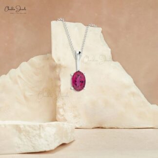 Natural Pink Tourmaline Solitaire Pendant in 0.4 Ct Gemstone 14k Real Gold Fine Jewelry