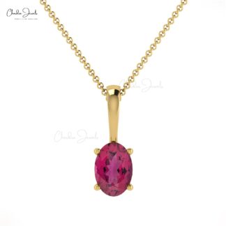Natural Pink Tourmaline Solitaire Pendant in 0.4 Ct Gemstone 14k Real Gold Fine Jewelry